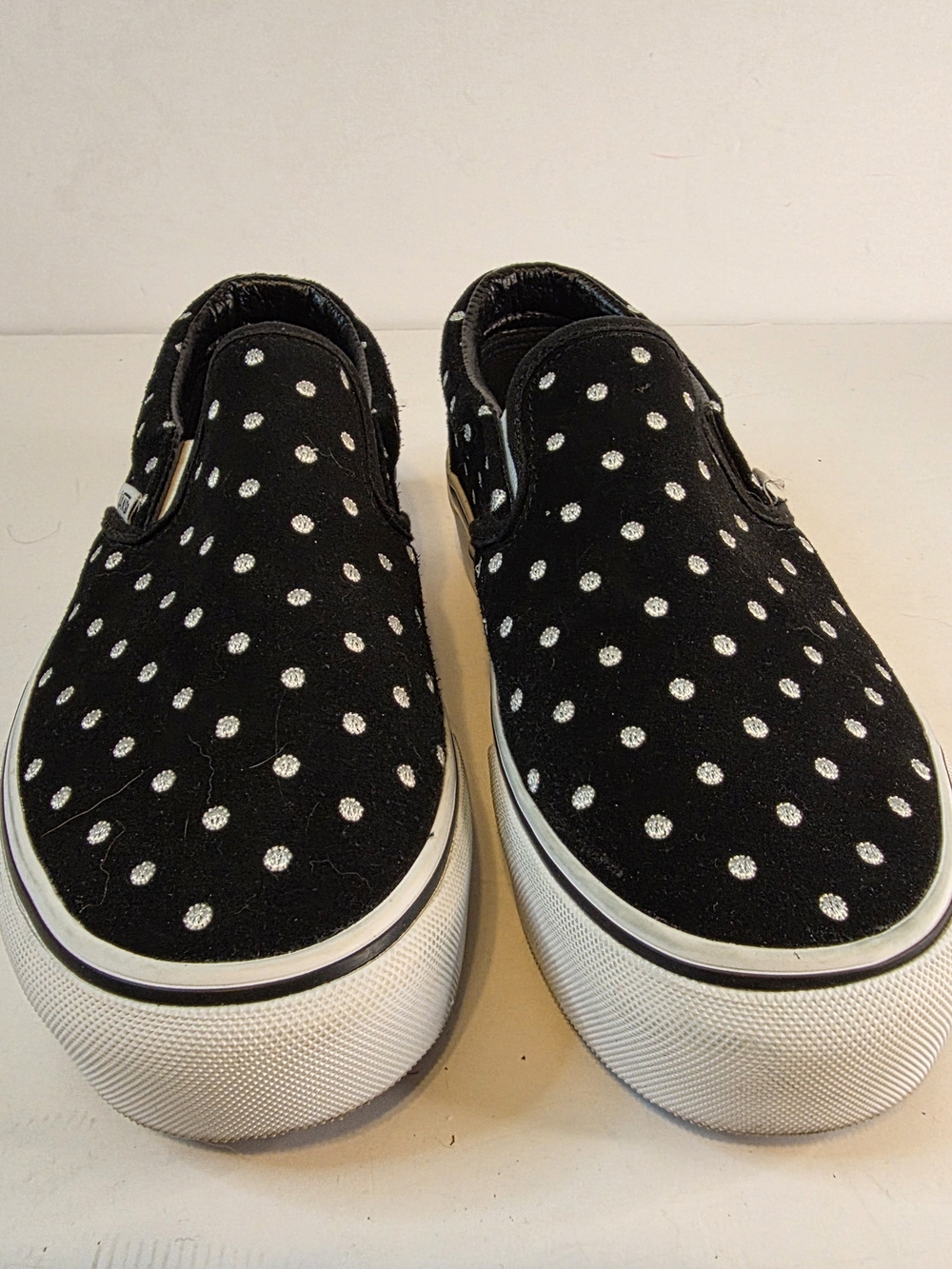Vans Black Slip-On Flats with Silver Polka Dots